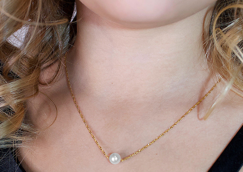 Cultured Starter Necklace (1) 6.5mm on a 16" 14k Yellow Gold Premium Chain