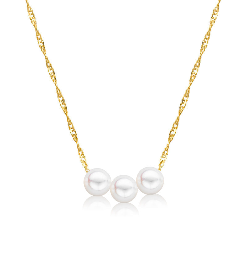 Cultured Starter Necklace (3) 8mm on a 16" 14k Yellow Gold Premium Chain