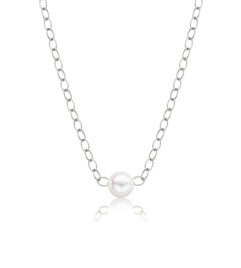 Cultured Starter Necklace (3) 3.5mm on a 16" 14k White Gold Original Chain