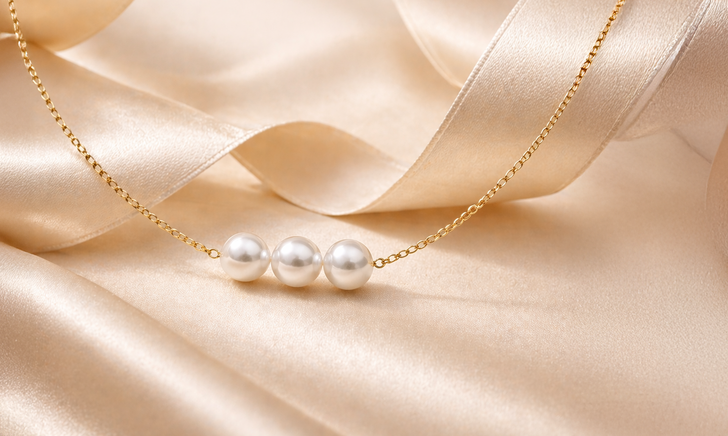 Pearl necklace on champagne satin — Add-A-Pearl