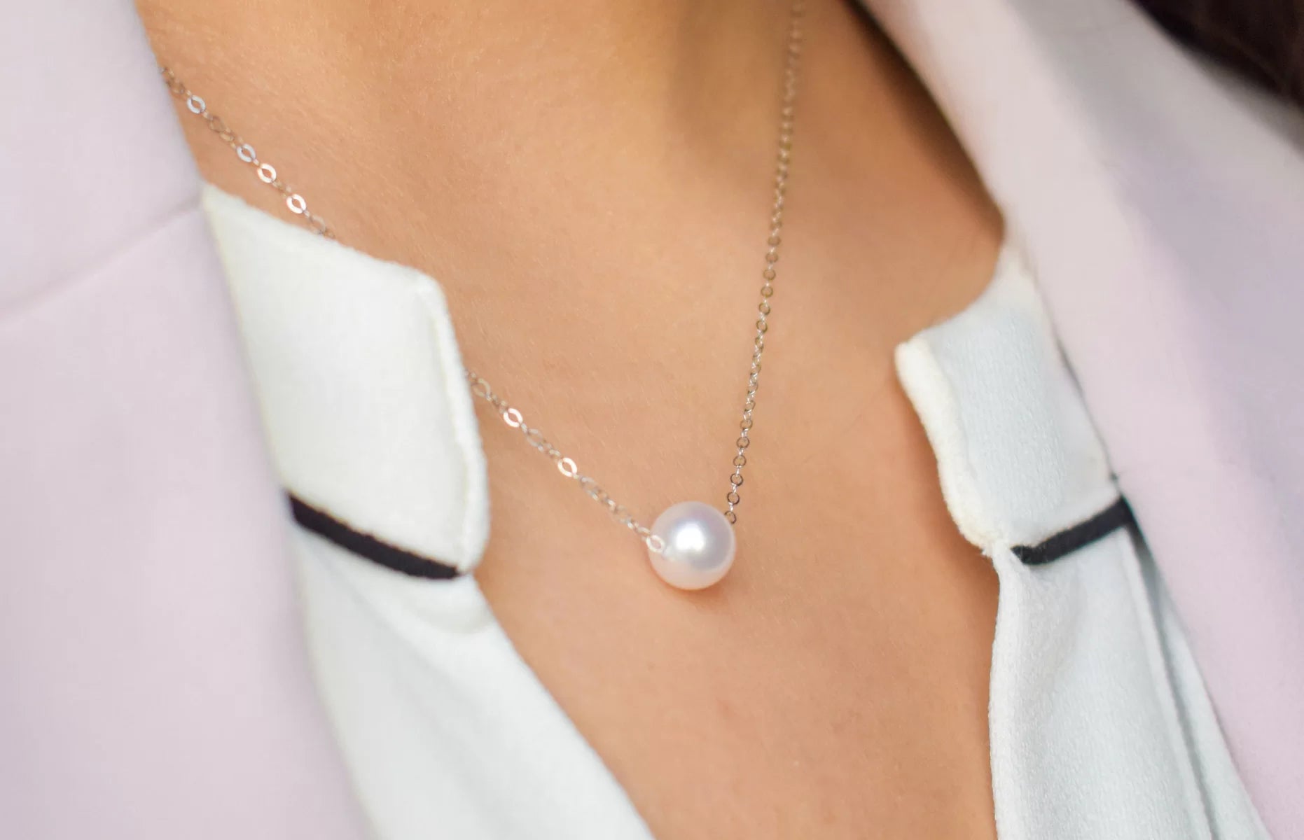 Pearl Necklace with a 6.5mm pearl on a 14k white gold chain