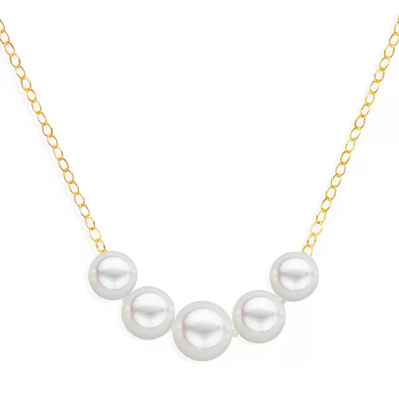 Gold necklace with 5 graduated pearls