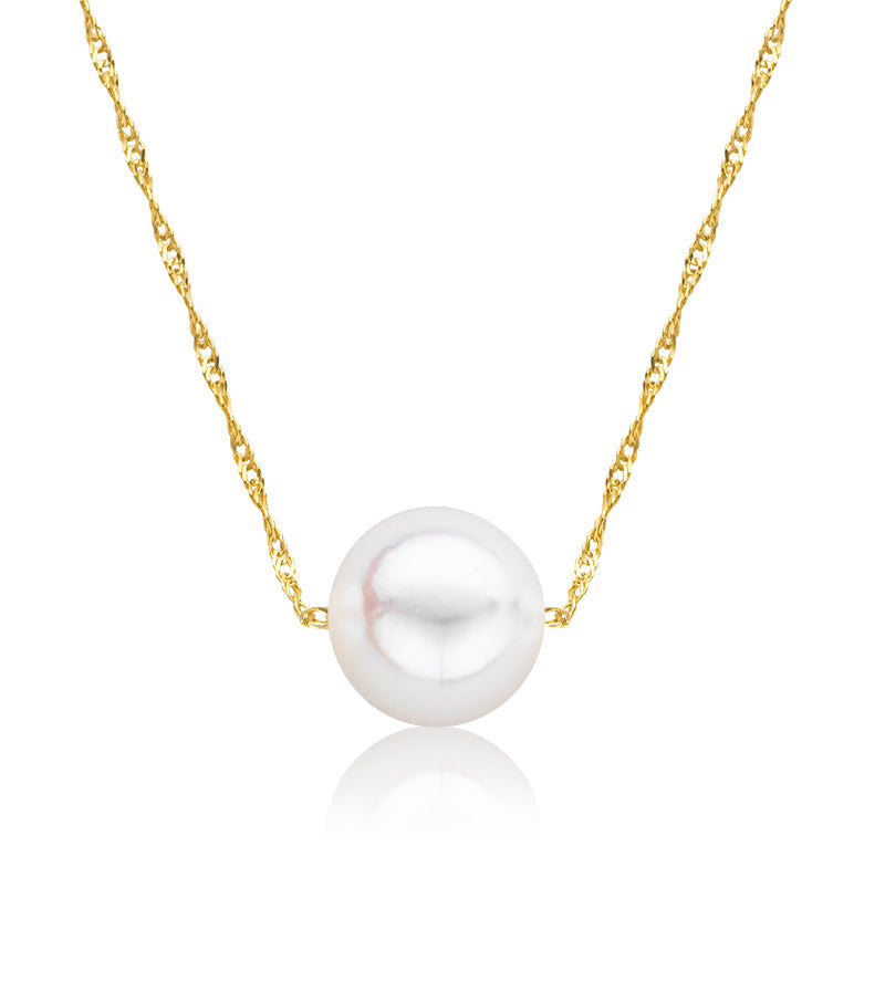 Cultured Starter Necklace (1) 7mm on a 16" 14k Yellow Gold Premium Chain