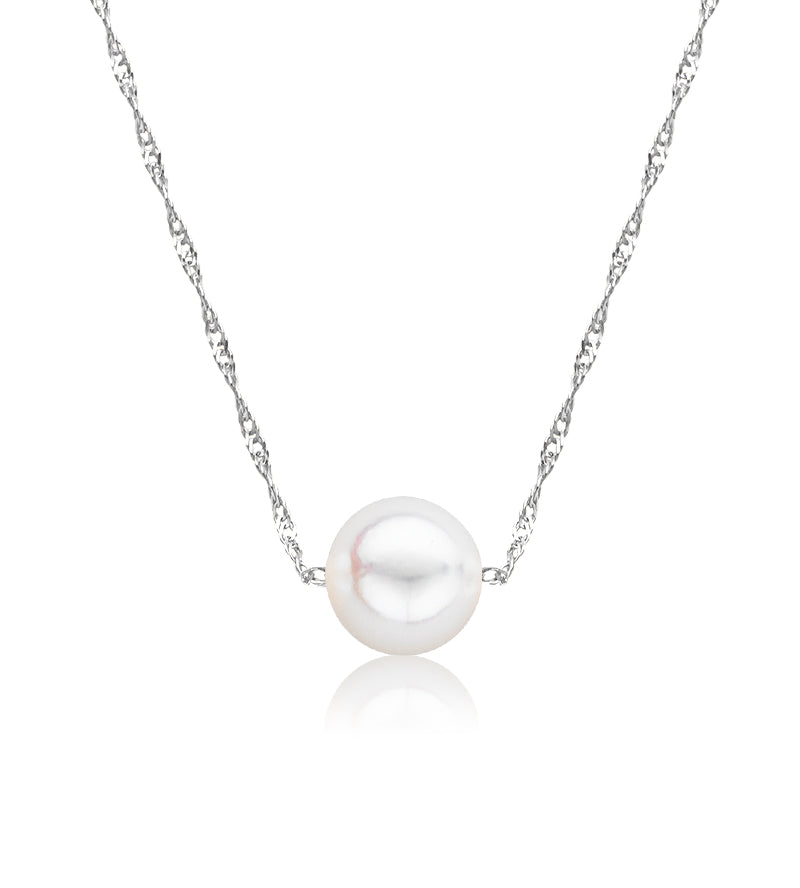 Cultured Starter Necklace (1) 4mm on a 16" 14k White Gold Premium Chain