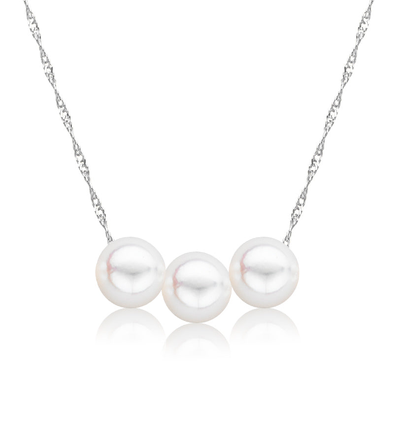 Cultured Starter Necklace (3) 5mm on a 16" 14k White Gold Premium Chain