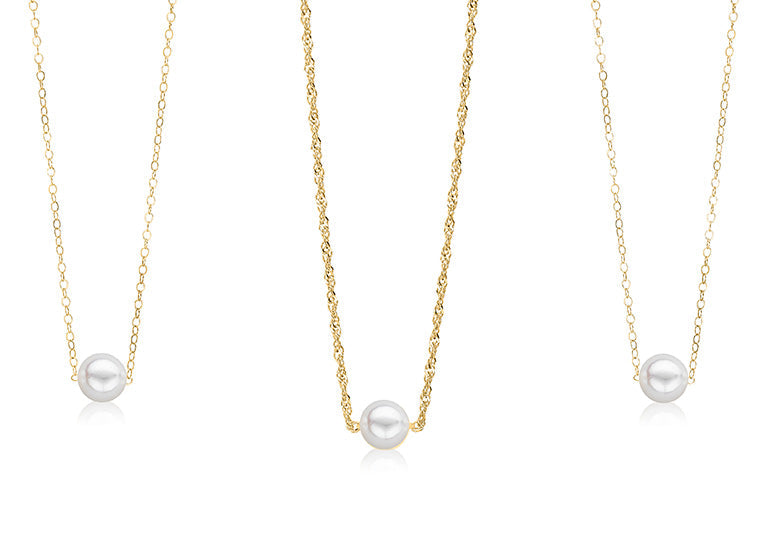 Cultured Starter Necklace (3) 7mm on a 16" 14k White Gold Premium Chain
