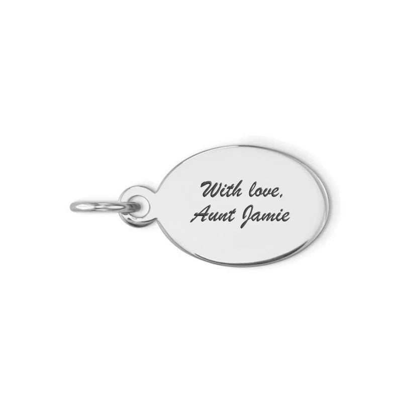 White oval script charm
