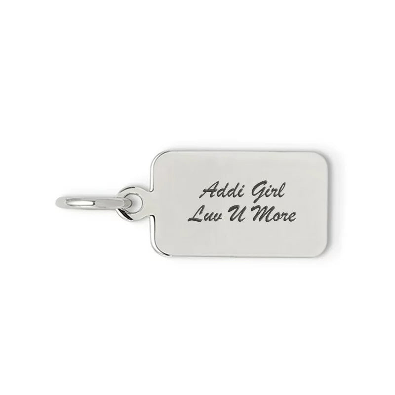 White rectangle script charm
