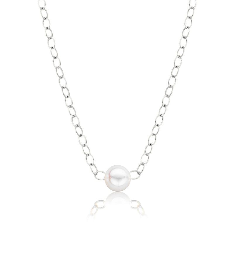 Cultured Starter Necklace (1) 3mm on a 16" 14k White Gold Original Chain