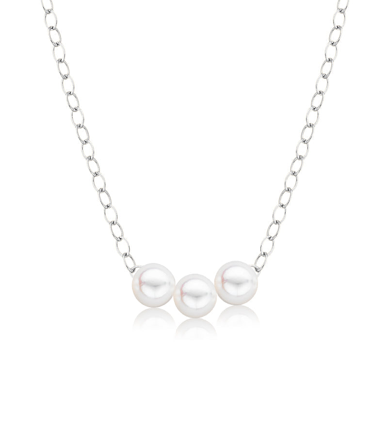 Cultured Starter Necklace (3) 4mm on a 16" 14k White Gold Original Chain