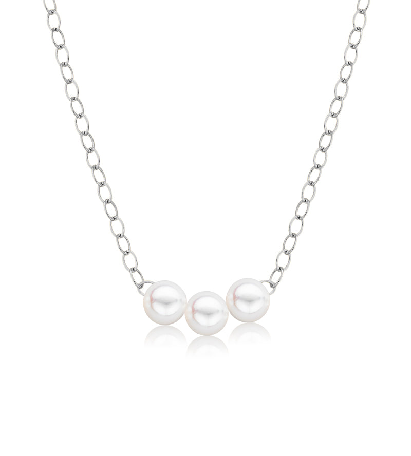 Cultured Starter Necklace (3) 4.5mm on a 16" 14k White Gold Original Chain