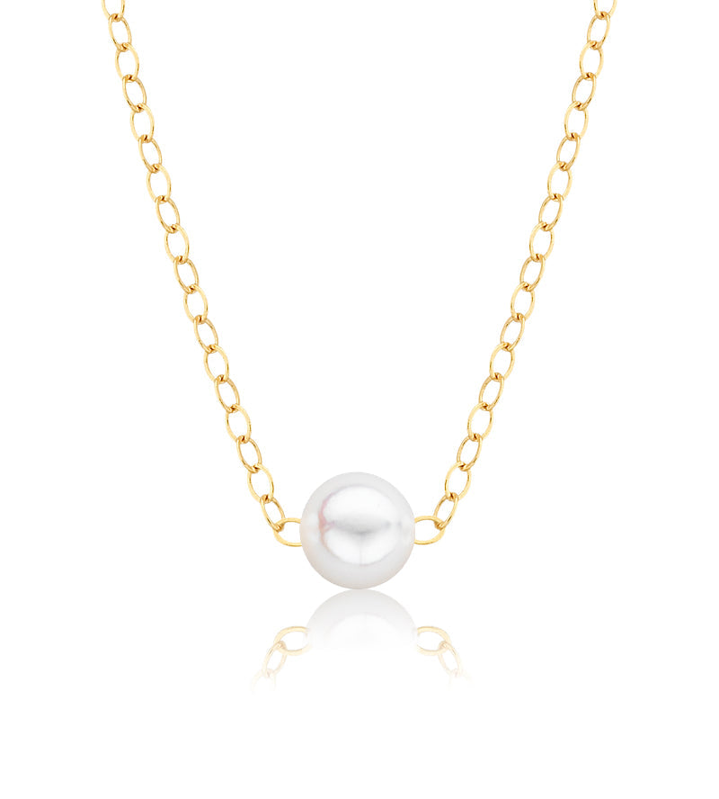 Cultured Starter Necklace (3) 7.5mm on a 16" 14k Yellow Gold Original Chain