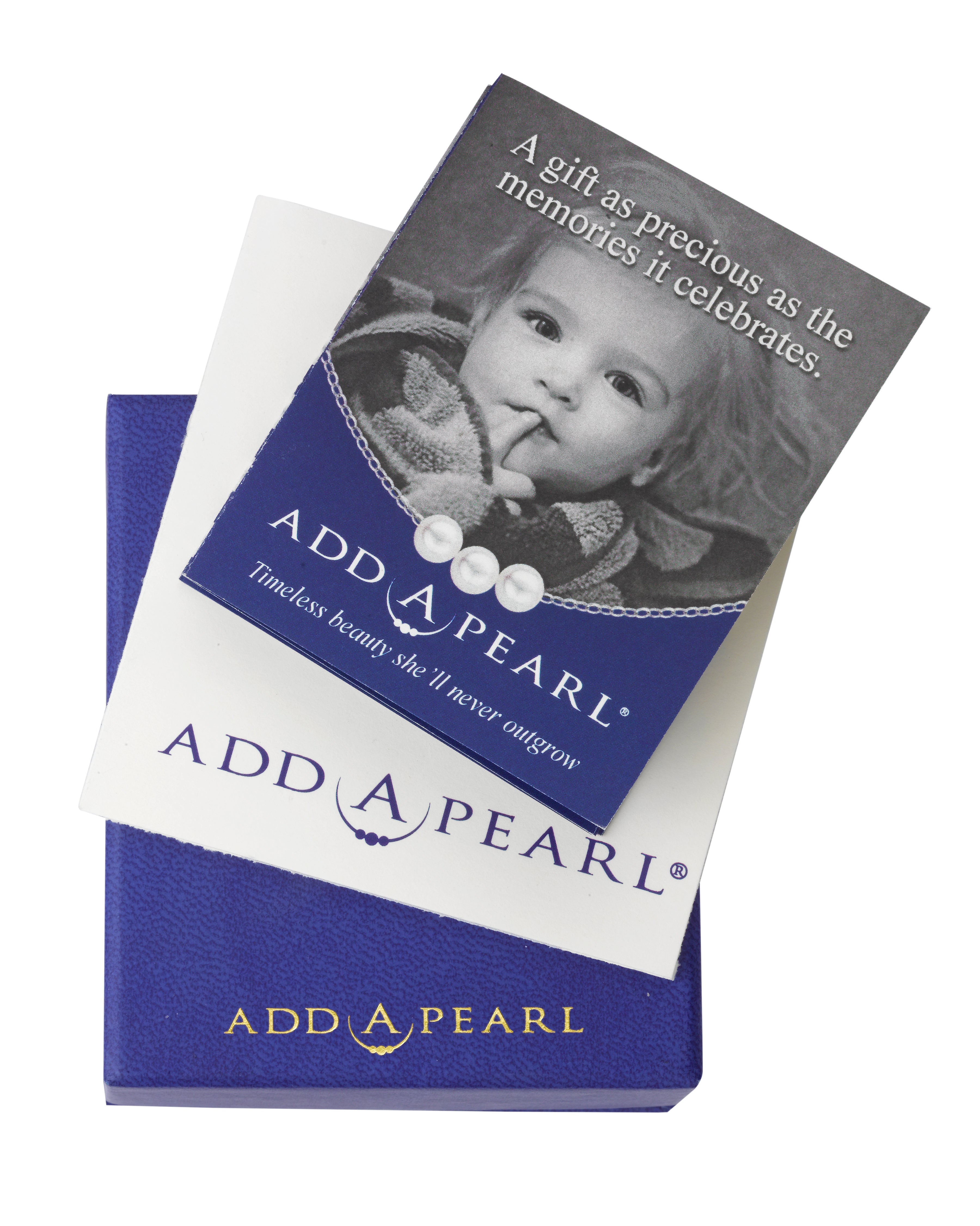 Signature purple Add-A-Pearl gift box with the keepsake brochure: A gift as precious as the memories it celebrates