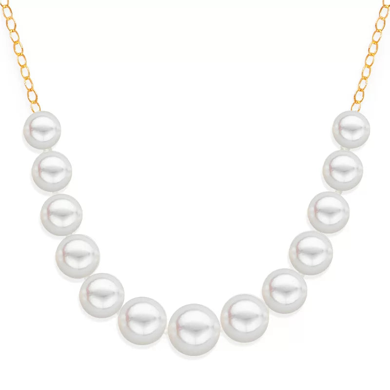 Gold necklace with 13 graduated pearls