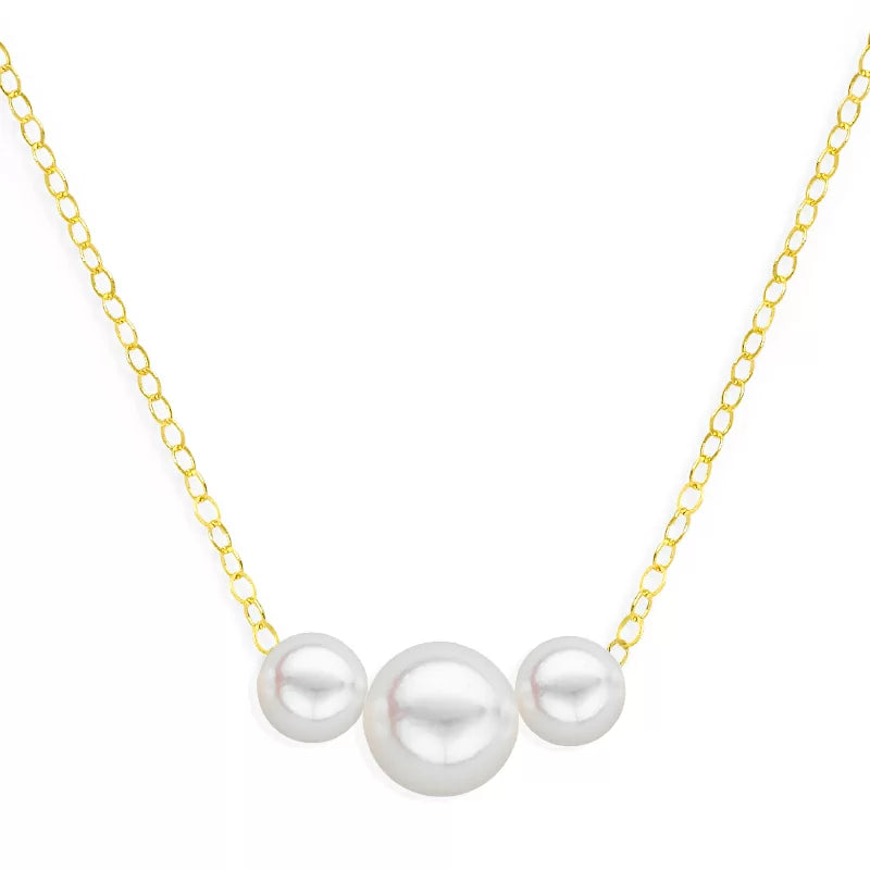 Gold necklace with 3 graduated pearls
