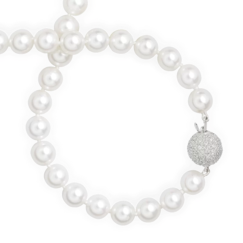 Pearl necklace with a sparkly diamond ball clasp