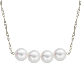 Cultured Starter Necklace (3) 5.5mm on a 16" 14k White Gold Premium Chain