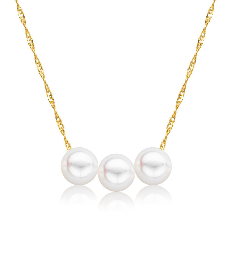 Cultured Starter Necklace (4) 7.5mm on a 16" 14k Yellow Gold Premium Chain
