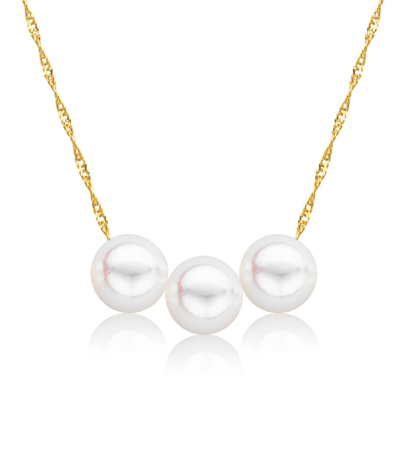 Cultured Starter Necklace (3) 8mm on a 16" 14k White Gold Premium Chain