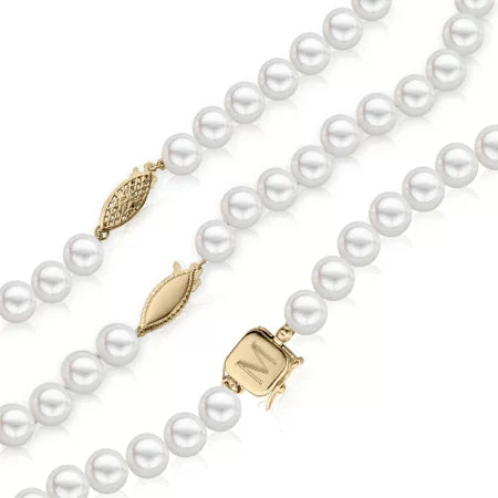 3 pearl necklaces showing 3 different gold clasps