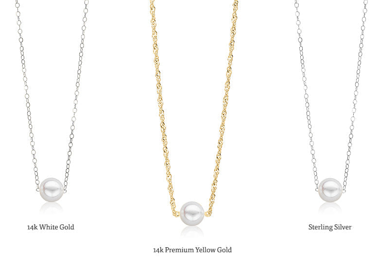Cultured Starter Necklace (3) 3mm on a 16" 14k White Gold Premium Chain