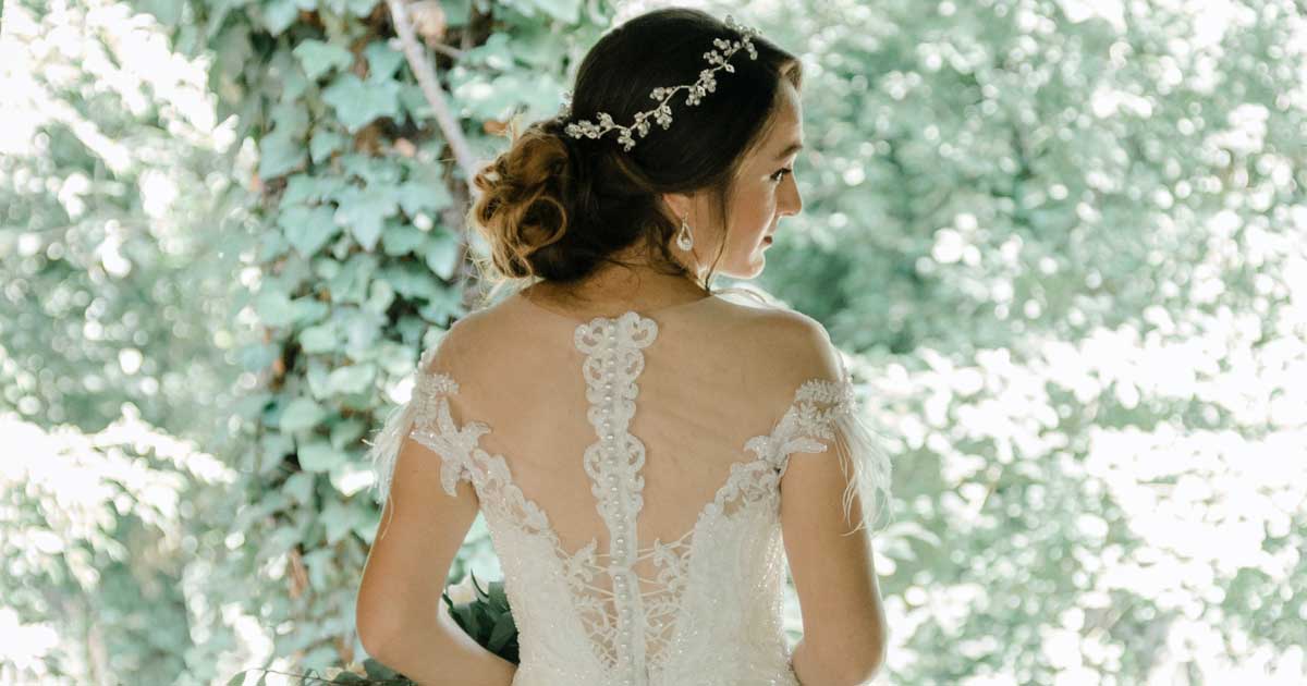 Pearl embellishments on a wedding dress